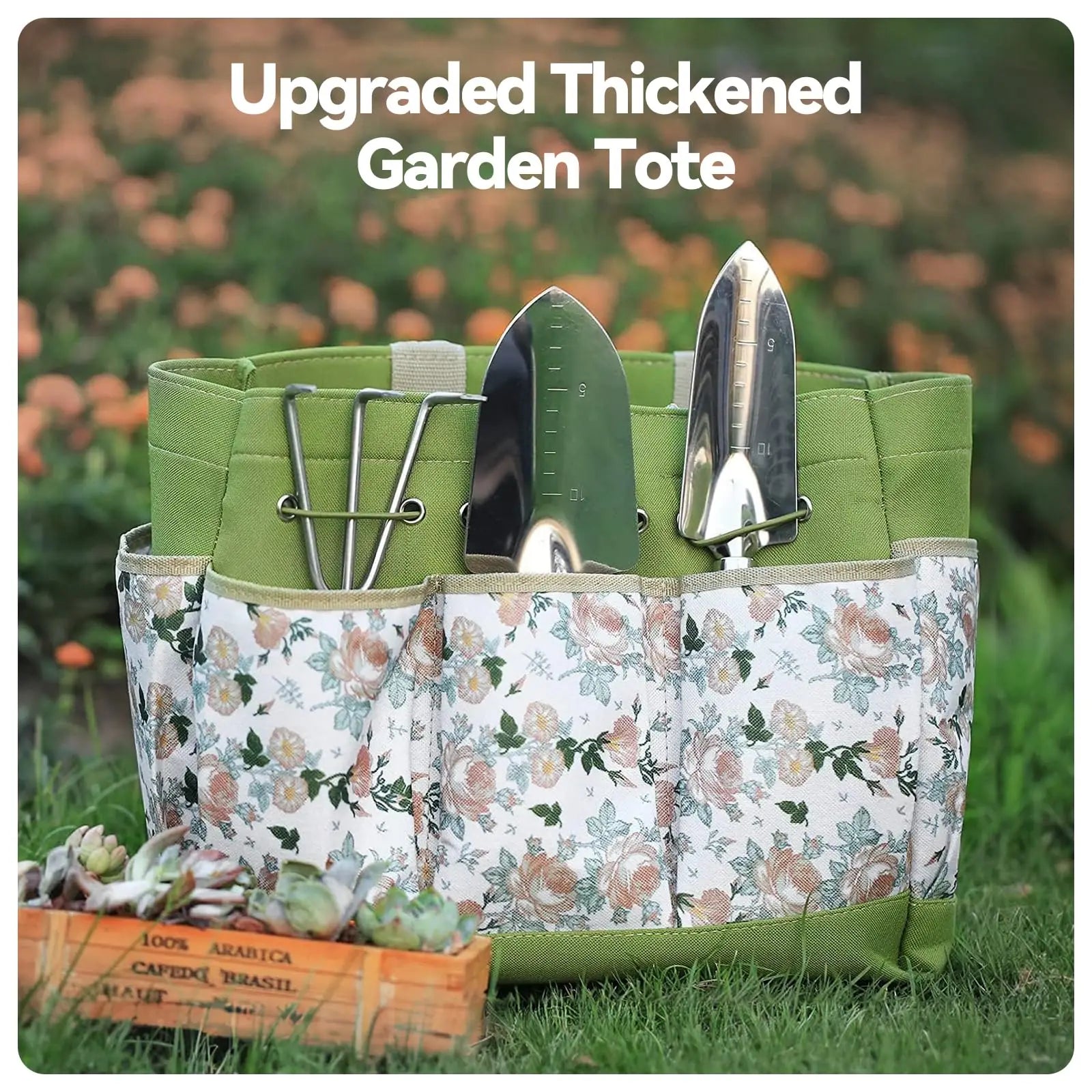 Gartenwerkzeug Set 9-teilig – Edelstahl Handwerkzeug mit Holzgriff, Tasche, Handschuhen & Sprühflasche für Gartenarbeit