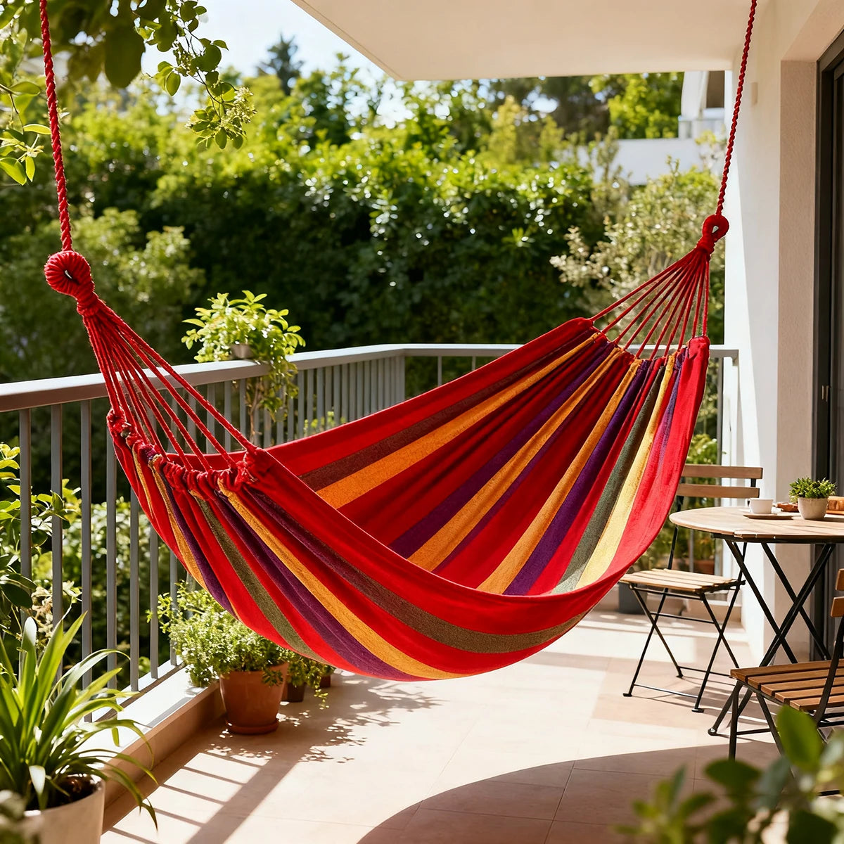 Doppel Hängematte für 2 Personen – Baumwoll Canvas Hängematte mit Befestigungsseilen für Garten, Terrasse & Outdoor