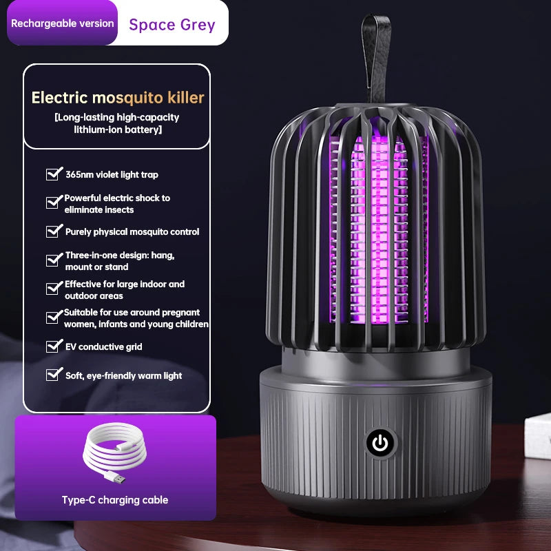 Wiederaufladbare Mückenlampe 2-in-1 – Elektrische UV Insektenfalle mit 1200mAh Akku für Zuhause, Terrasse & Camping