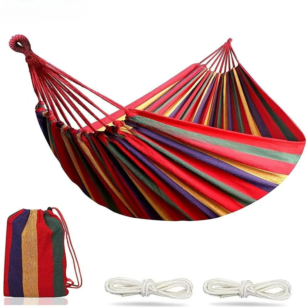 Doppel Hängematte für 2 Personen – Baumwoll Canvas Hängematte mit Befestigungsseilen für Garten, Terrasse & Outdoor
