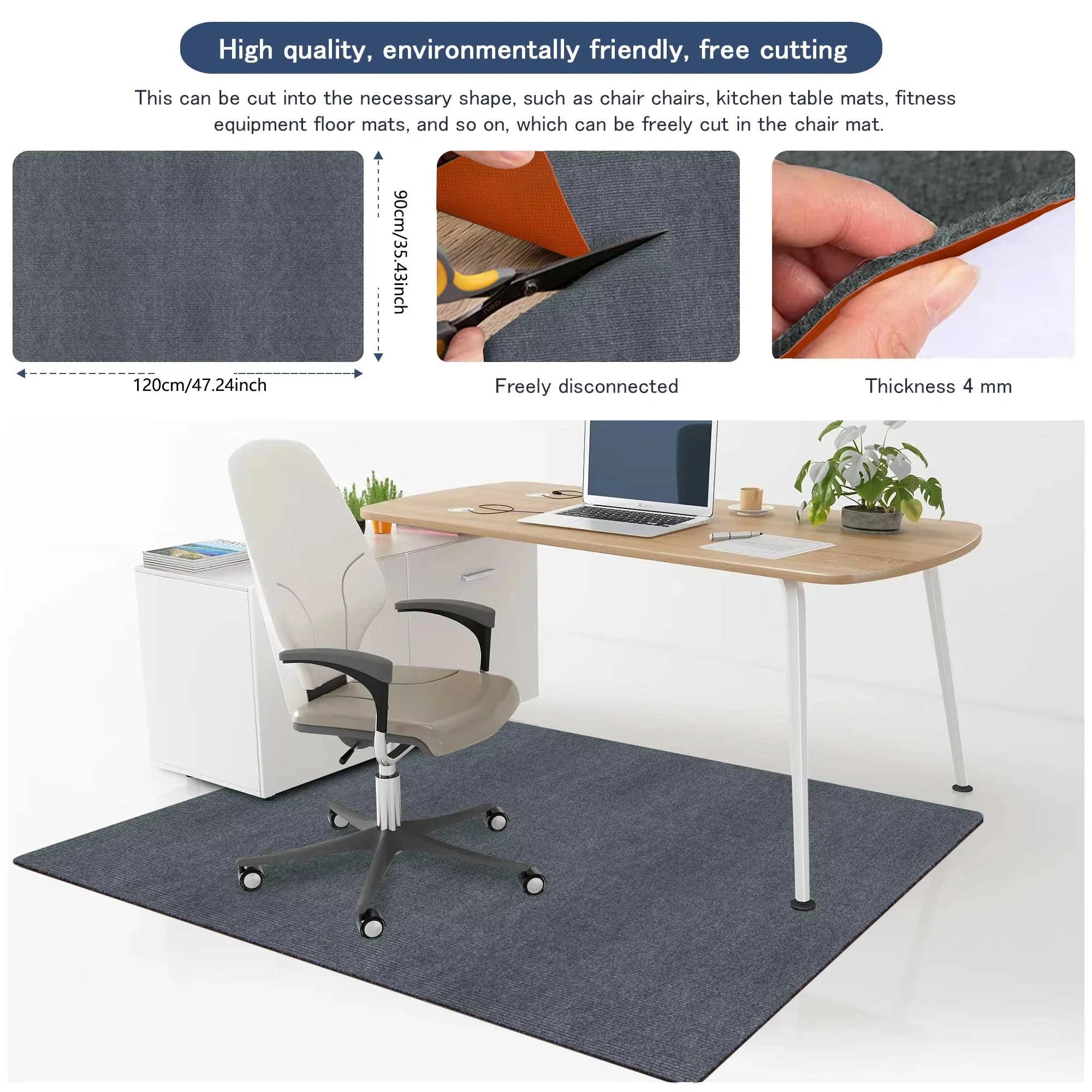 Bürostuhlunterlage für Hartböden 90x120 cm – Rutschfeste Zuschneidbare Bodenschutzmatte für Büro, Schreibtisch & Homeoffice