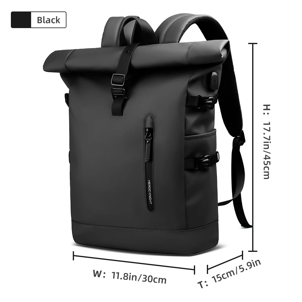Wasserdichter Roll-Top Reiserucksack für Herren - Großer 15,6” Laptop Rucksack mit USB-Anschluß