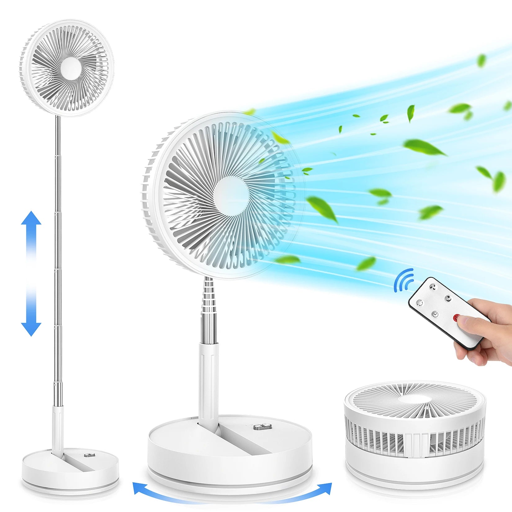 Faltbarer Standventilator mit Akku 7200mAh USB Fernbedienung Höhenverstellbar für Büro Schlafzimmer Camping