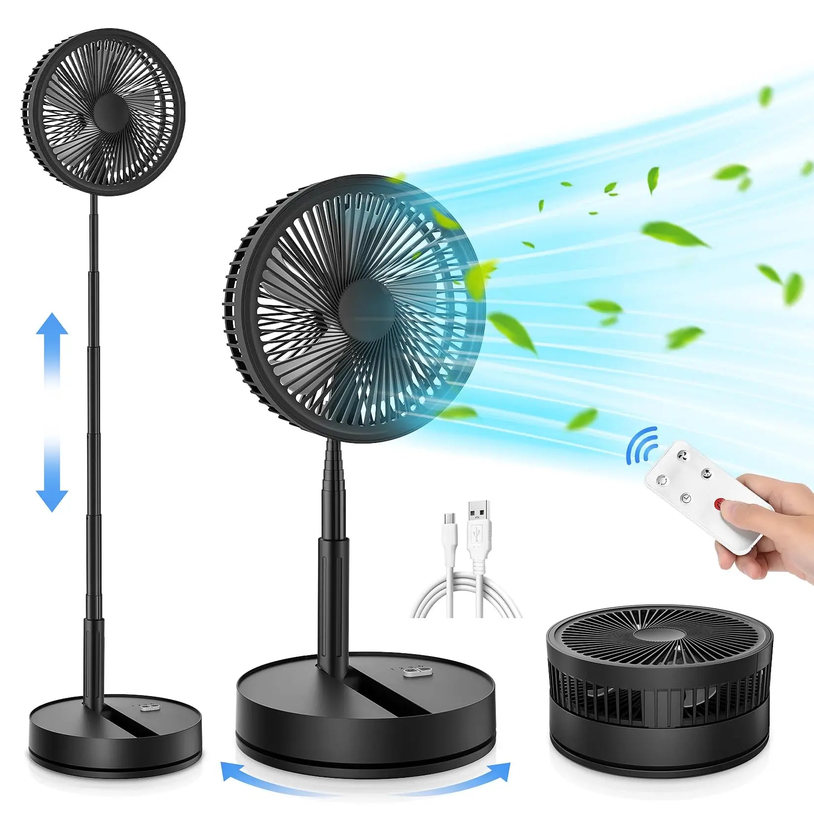 Faltbarer Standventilator mit Akku 7200mAh USB Fernbedienung Höhenverstellbar für Büro Schlafzimmer Camping