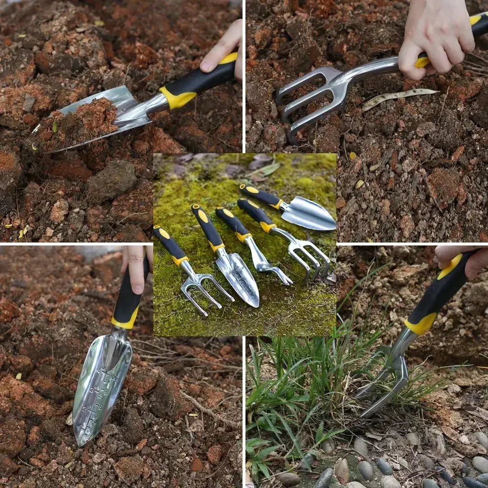 Gartenwerkzeug Set 5-teilig – Ergonomisches Garten Handwerkzeug mit Schaufel, Rechen, Hacke & Gartenschere
