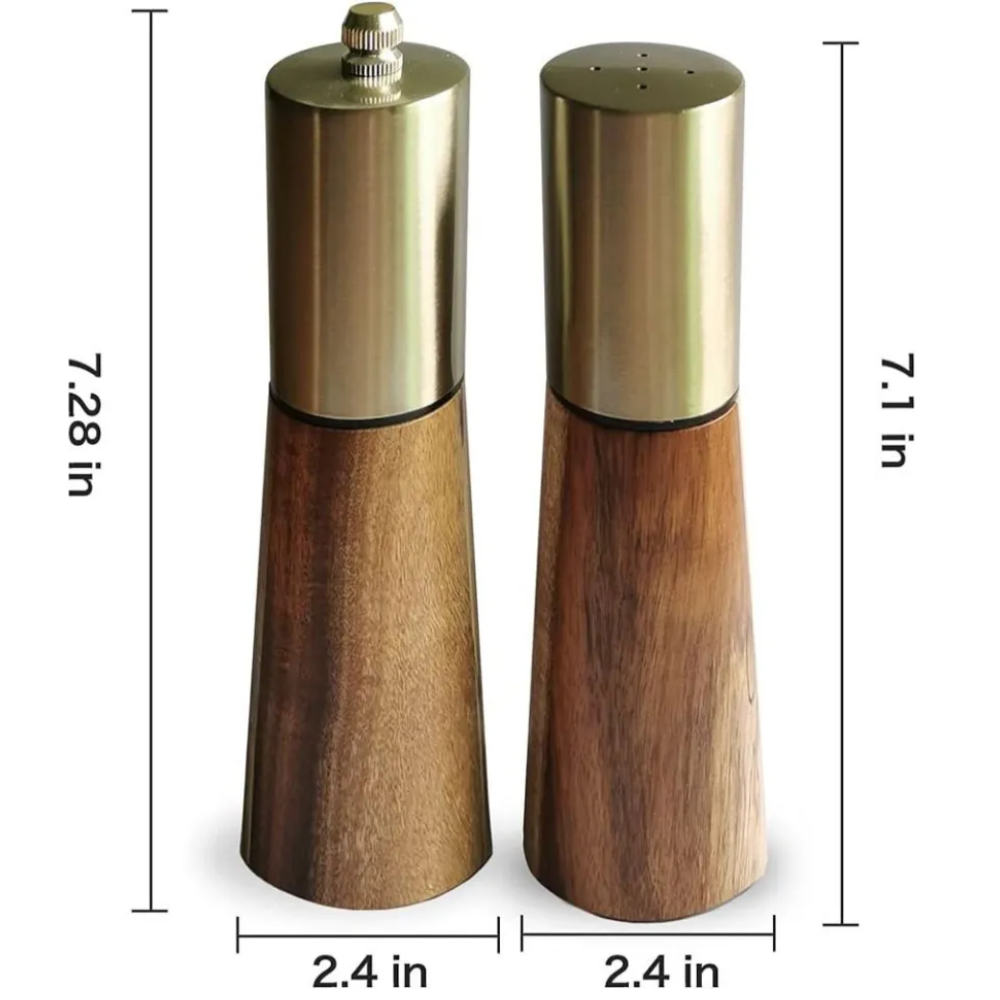 Salz- und Pfeffermühle Set aus Akazienholz – Handgefertigte Gewürzmühlen mit Messingdetails für Küche & Esstisch