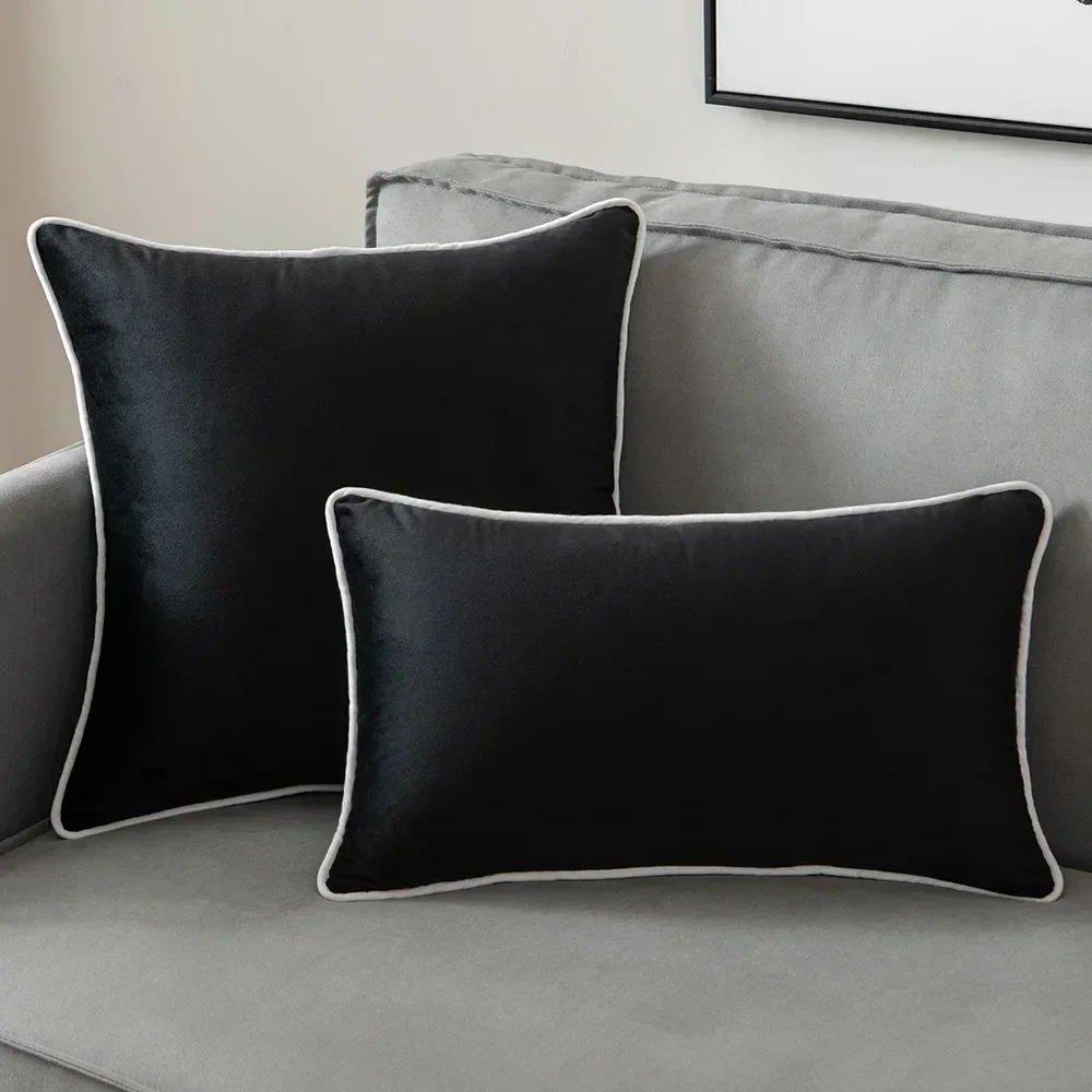 Samt Kissenbezug mit Kontrastkante – Moderner Dekokissenbezug für Sofa, Bett & Wohnzimmer