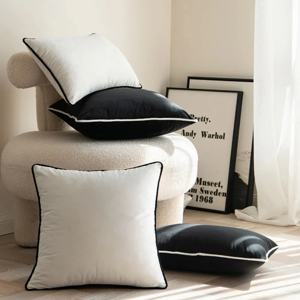 Samt Kissenbezug mit Kontrastkante – Moderner Dekokissenbezug für Sofa, Bett & Wohnzimmer