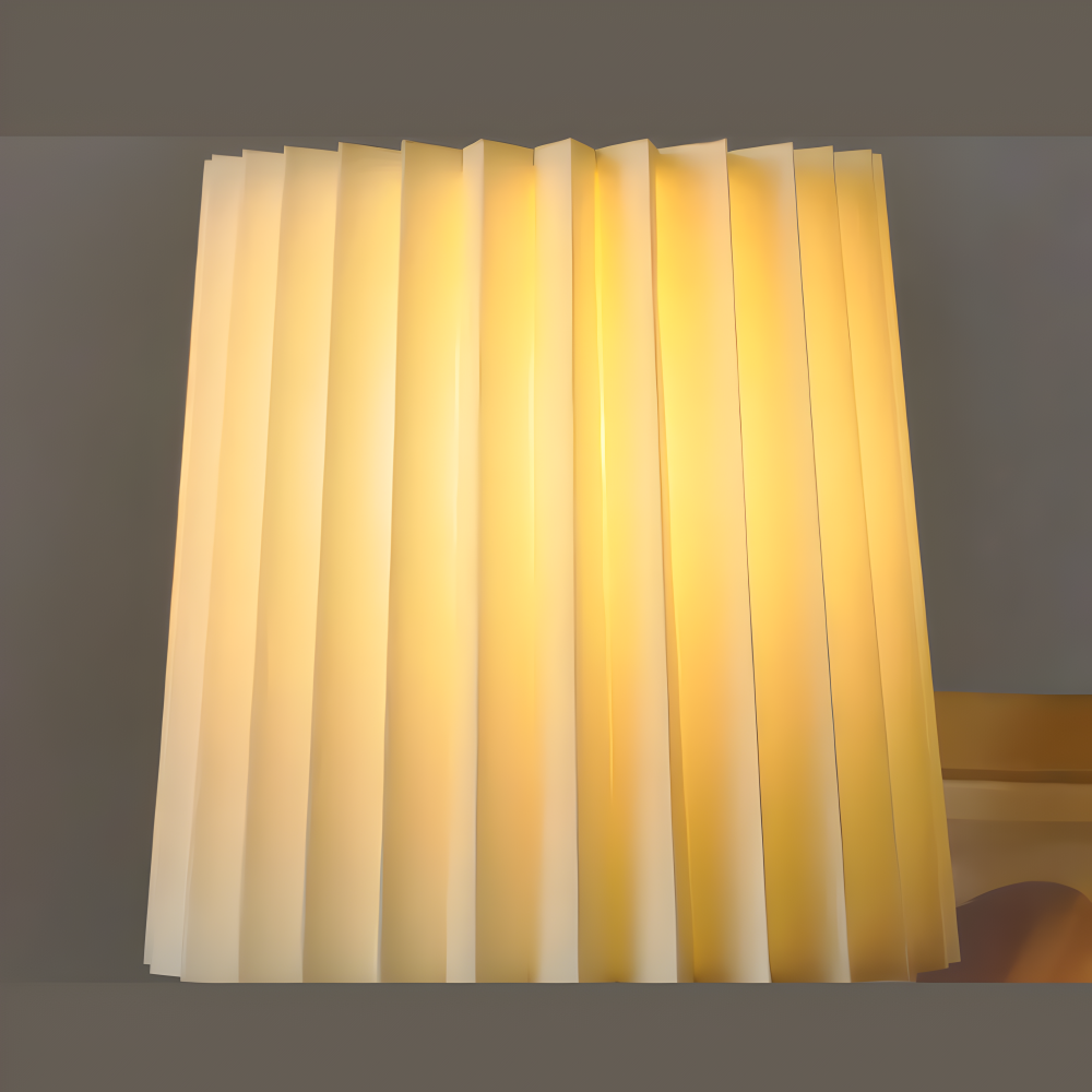 ScandiChic Holz Tischlampe - Nordic Plissierten Stoff Schreibtischlampe