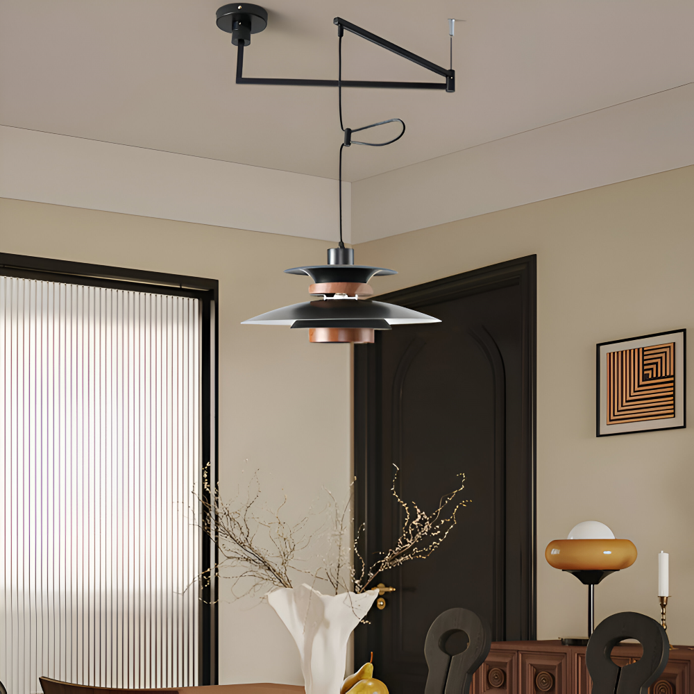 ScandiSwing Pendelleuchten - Metall Holz Wippenarm Hängelampe - Modernes Droplight