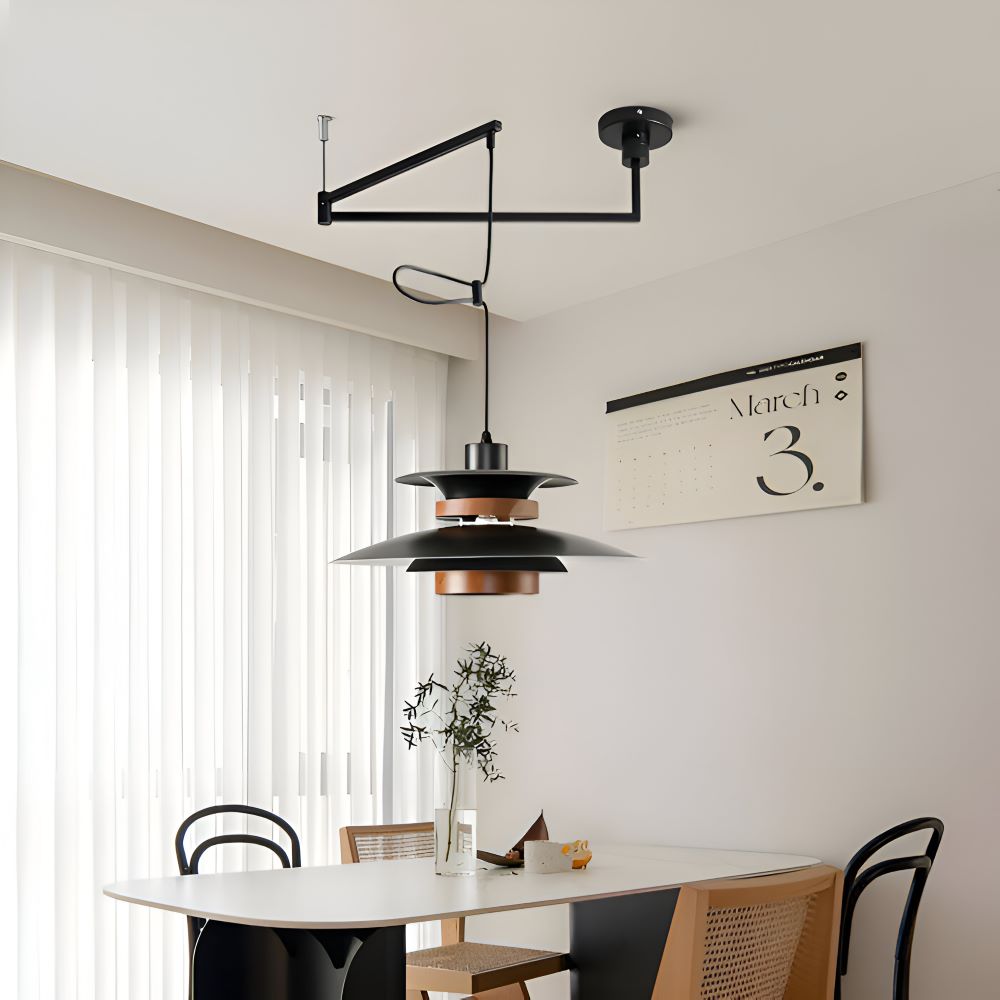 ScandiSwing Pendelleuchten - Metall Holz Wippenarm Hängelampe - Modernes Droplight