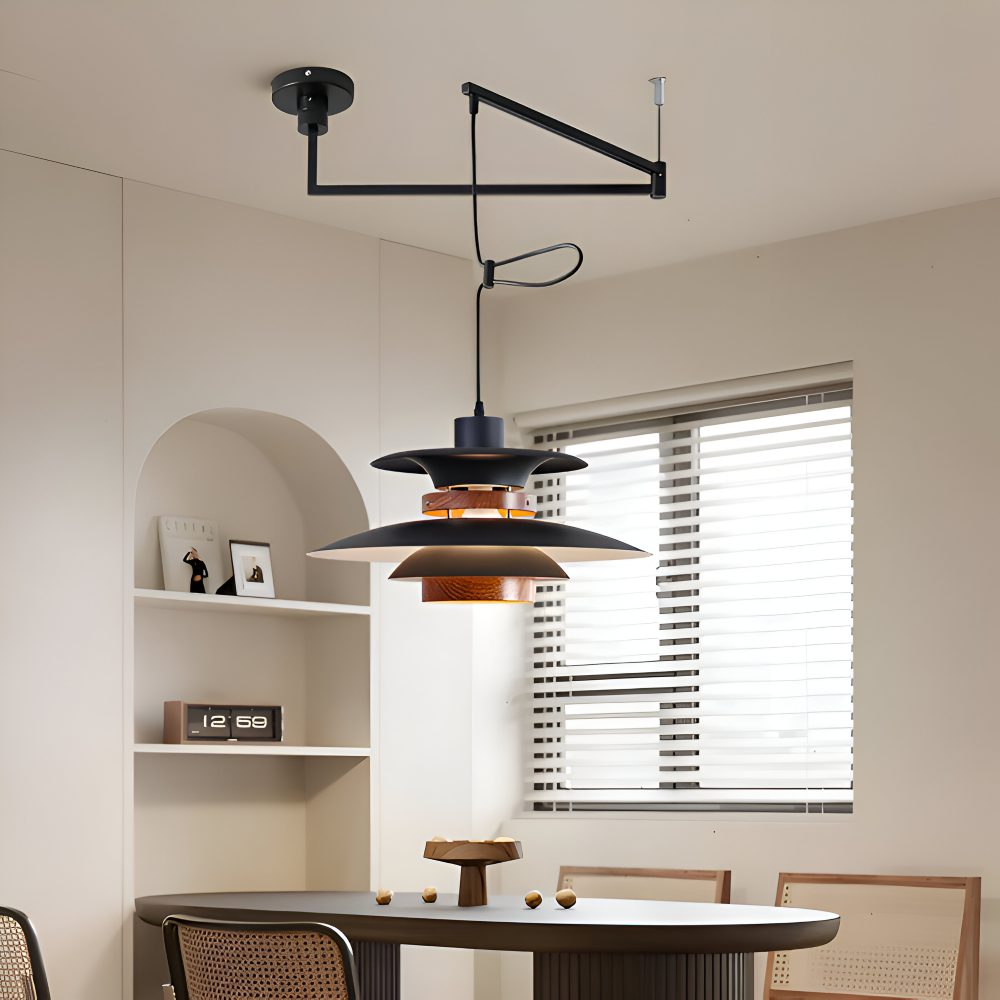 ScandiSwing Pendelleuchten - Metall Holz Wippenarm Hängelampe - Modernes Droplight
