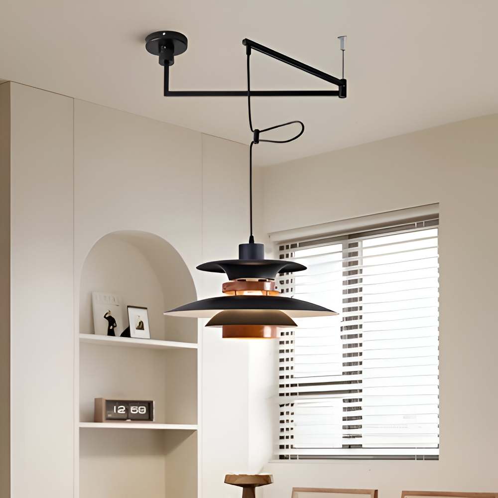 ScandiSwing Pendelleuchten - Metall Holz Wippenarm Hängelampe - Modernes Droplight