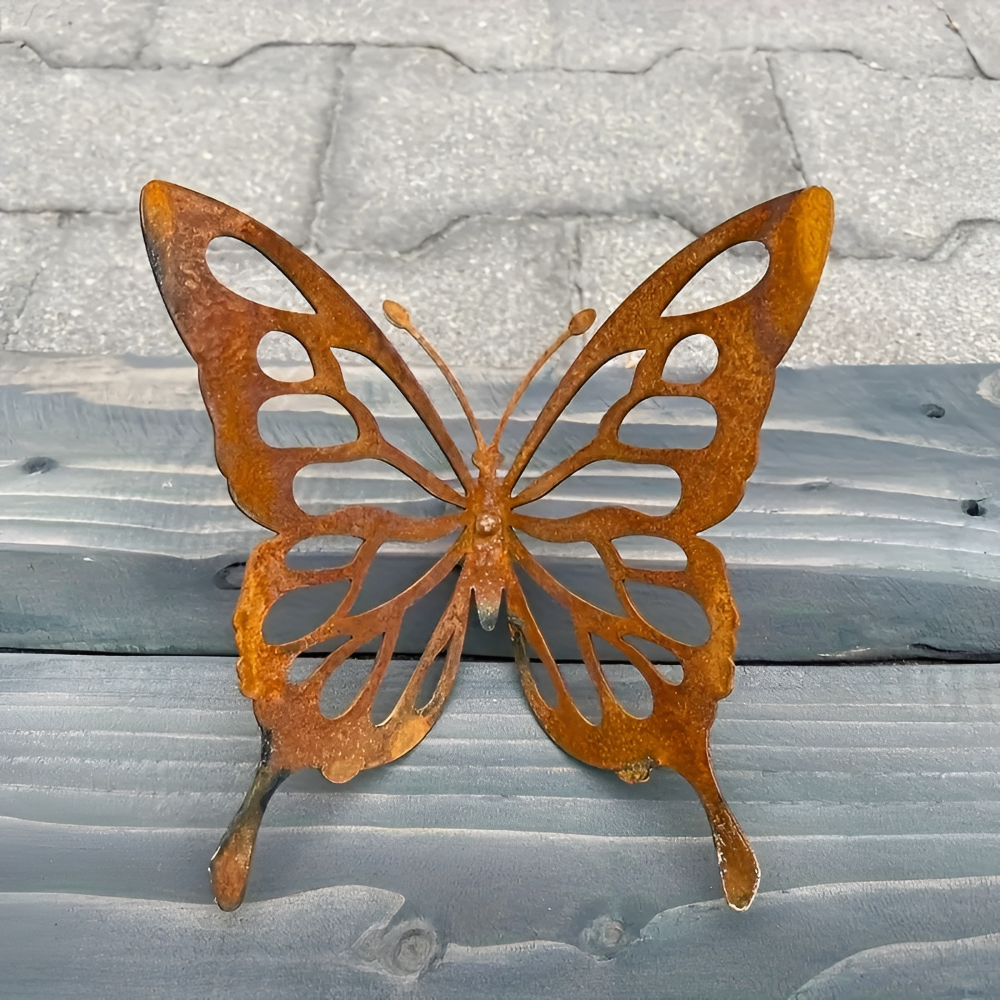 Schmetterling Wanddekoration aus Metall (12 Stk.) – Rost-Optik Gartenfigur für Zaun & Wand
