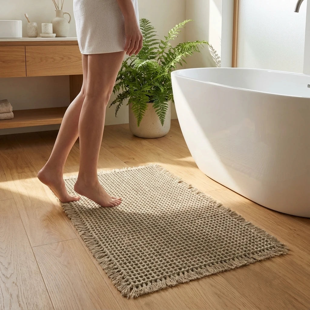 Schnell Trocknende Waffel-Badematte 50x80cm - Ultra-Saugfähiges Polyester Grau für Badezimmer und Küche 2