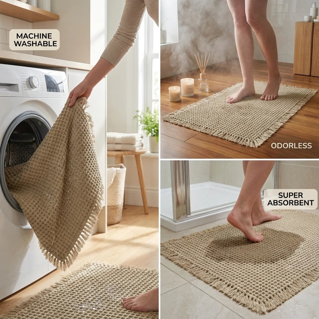 Schnell Trocknende Waffel-Badematte 50x80cm - Ultra-Saugfähiges Polyester Grau für Badezimmer und Küche 3
