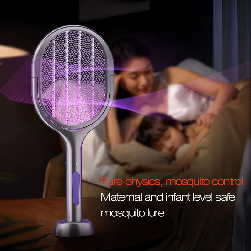 Elektrische Mückenklatsche 2-in-1 – Wiederaufladbarer Insektenvernichter mit UV-Licht, Teleskopstange & USB-Ladung