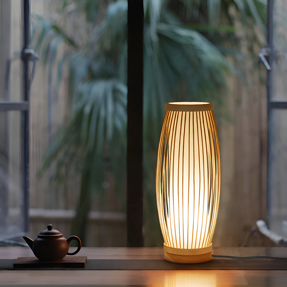SereniLight Tischlampe - Bambusholz Schreibtischlampe im Japanischen Stil