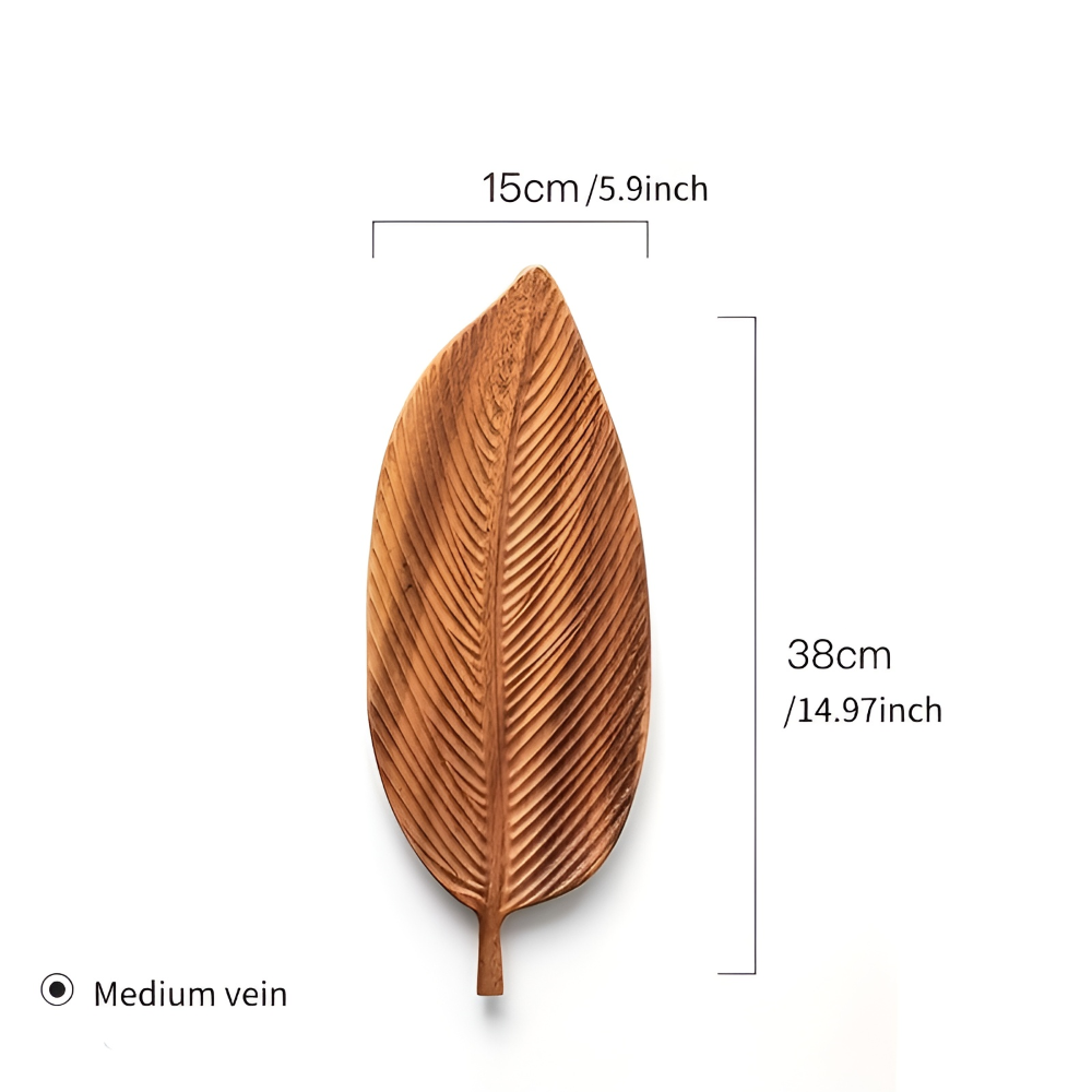 Serviertablett aus Akazienholz in Blattform mit Griff – Holzplatte für Obst & Sushi