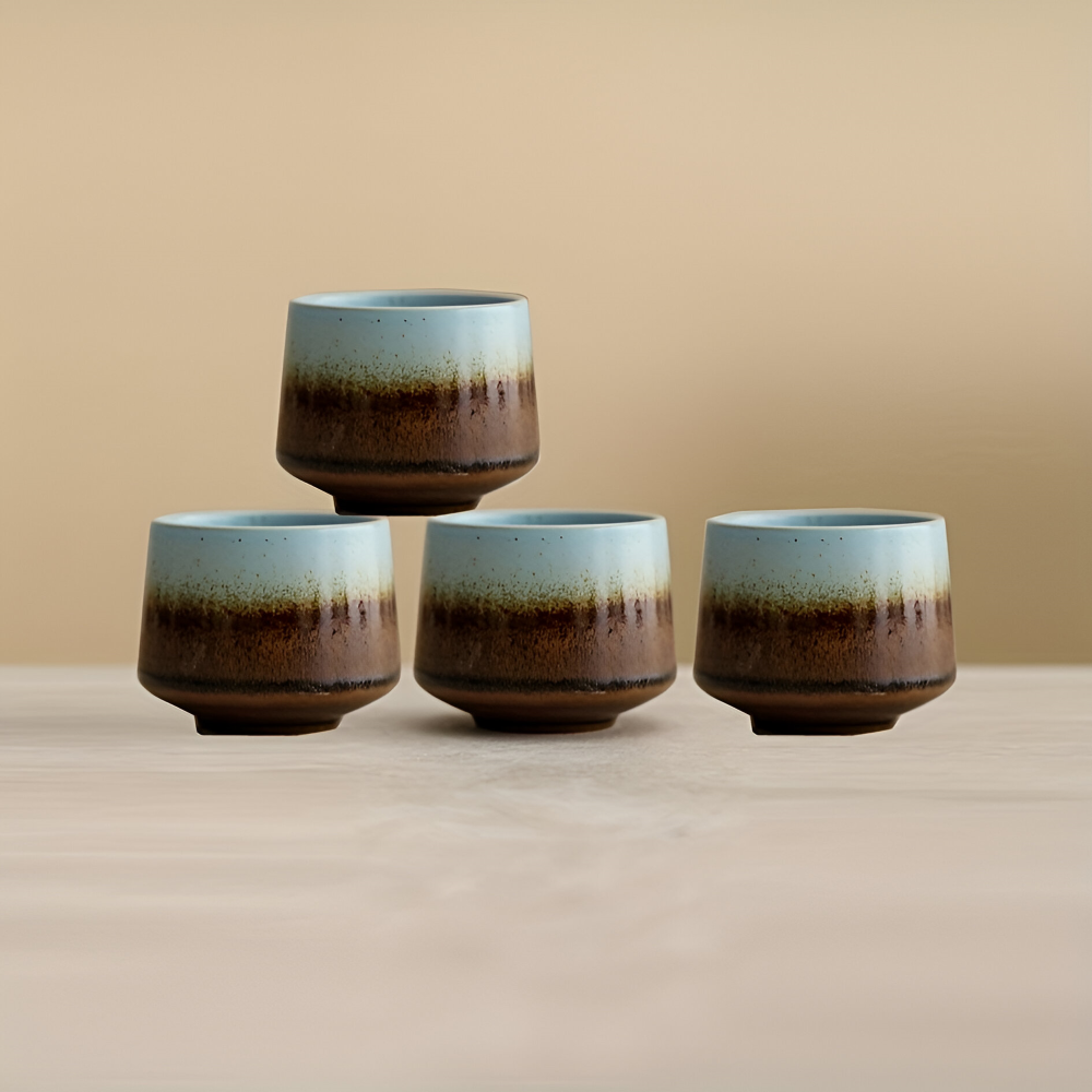4er Set Handgefertigte Keramik Kaffeetassen mit Farbverlauf – 200ml Espressotassen, Hitzebeständig