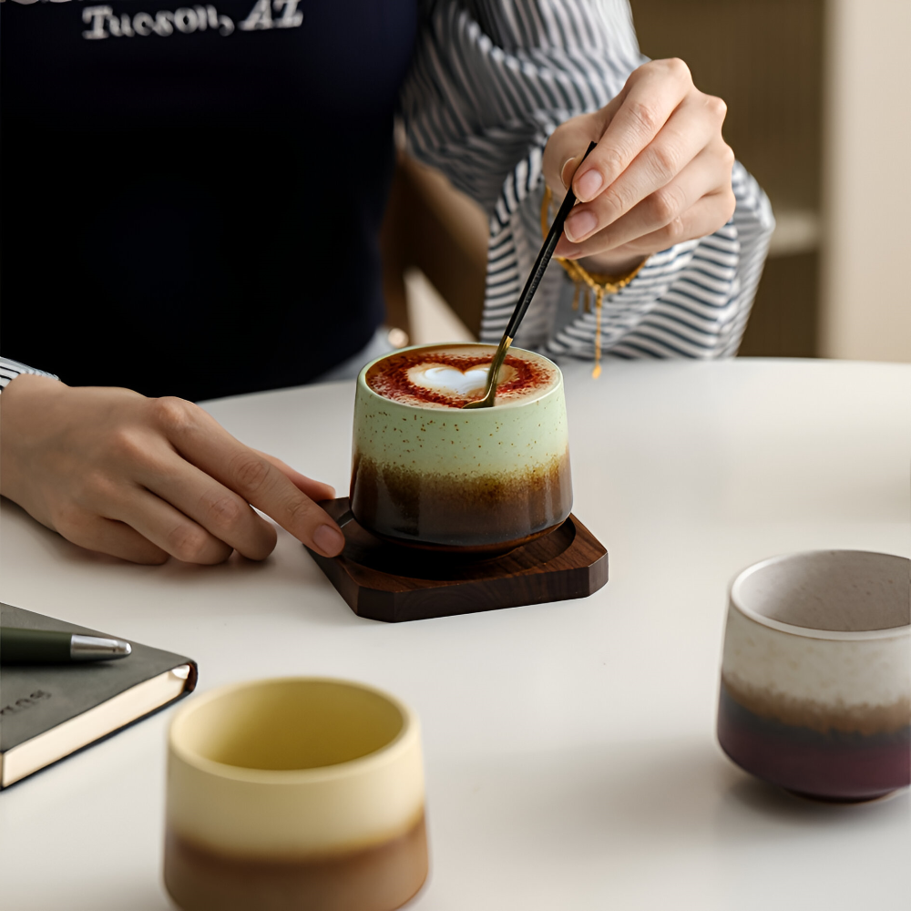 4er Set Handgefertigte Keramik Kaffeetassen mit Farbverlauf – 200ml Espressotassen, Hitzebeständig