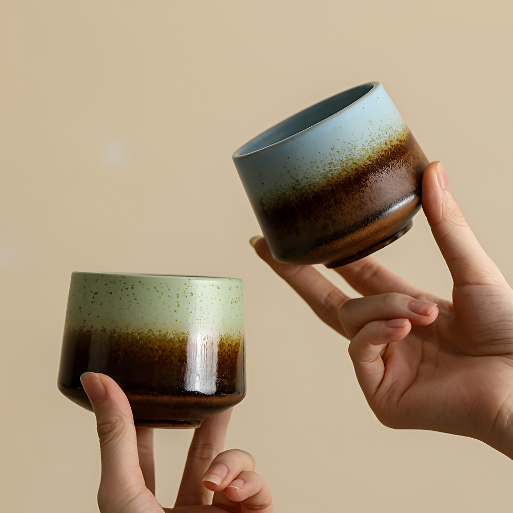 4er Set Handgefertigte Keramik Kaffeetassen mit Farbverlauf – 200ml Espressotassen, Hitzebeständig