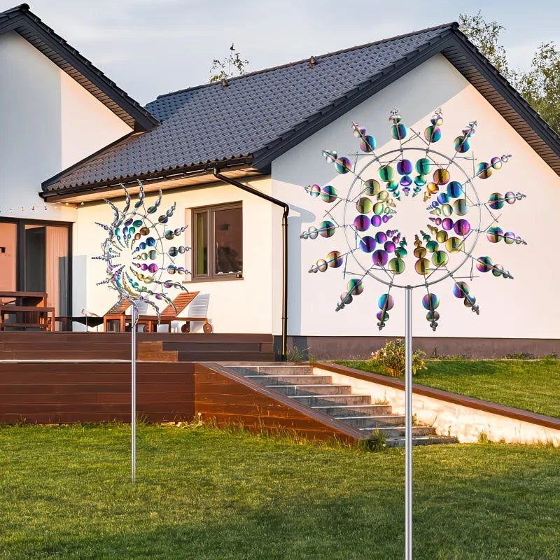 Metall Windrad für Garten – Bunter Kinetischer Windspinner als Dekoration für Rasen, Terrasse & Balkon
