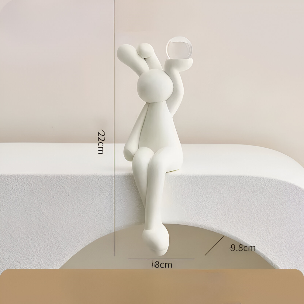 Glänzend Weißer Osterhase - Harz Hase Figur mit Kristallkugel für Osterdeko