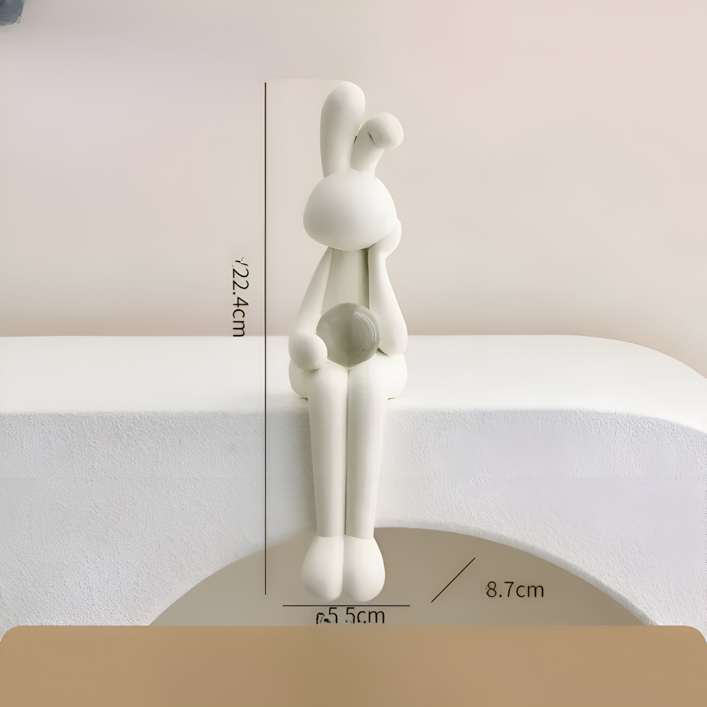 Glänzend Weißer Osterhase - Harz Hase Figur mit Kristallkugel für Osterdeko