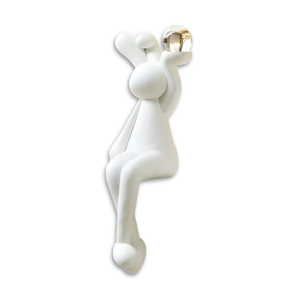 Glänzend Weißer Osterhase - Harz Hase Figur mit Kristallkugel für Osterdeko