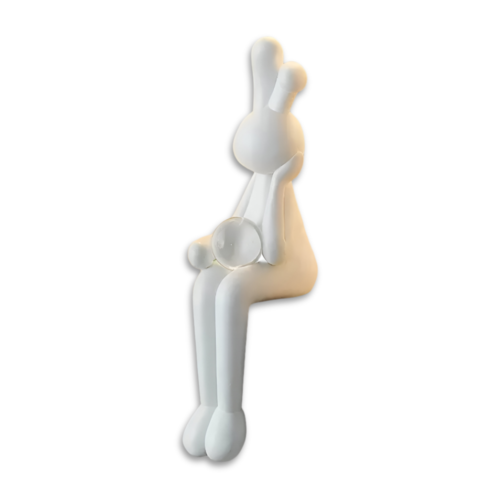 Glänzend Weißer Osterhase - Harz Hase Figur mit Kristallkugel für Osterdeko