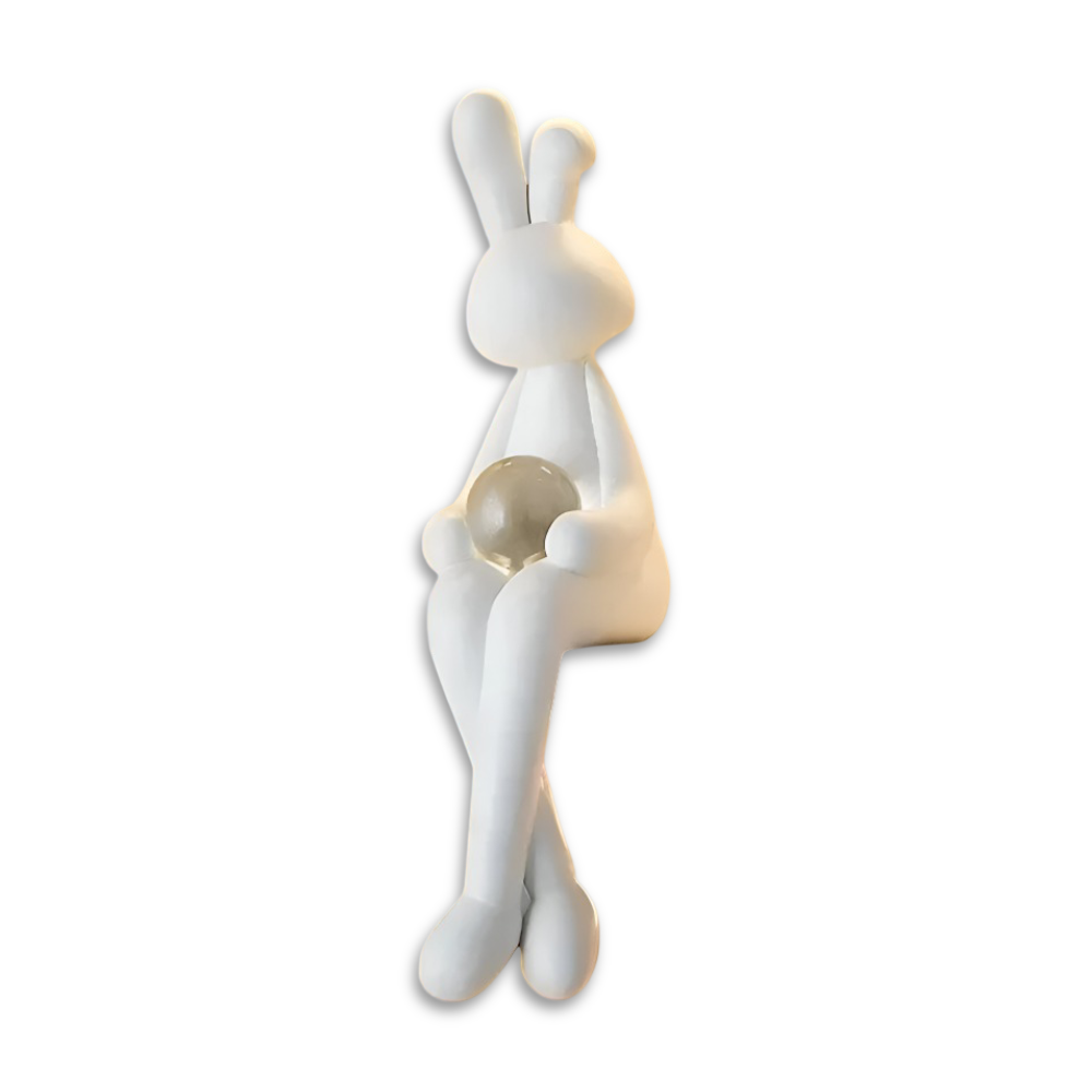 Glänzend Weißer Osterhase - Harz Hase Figur mit Kristallkugel für Osterdeko