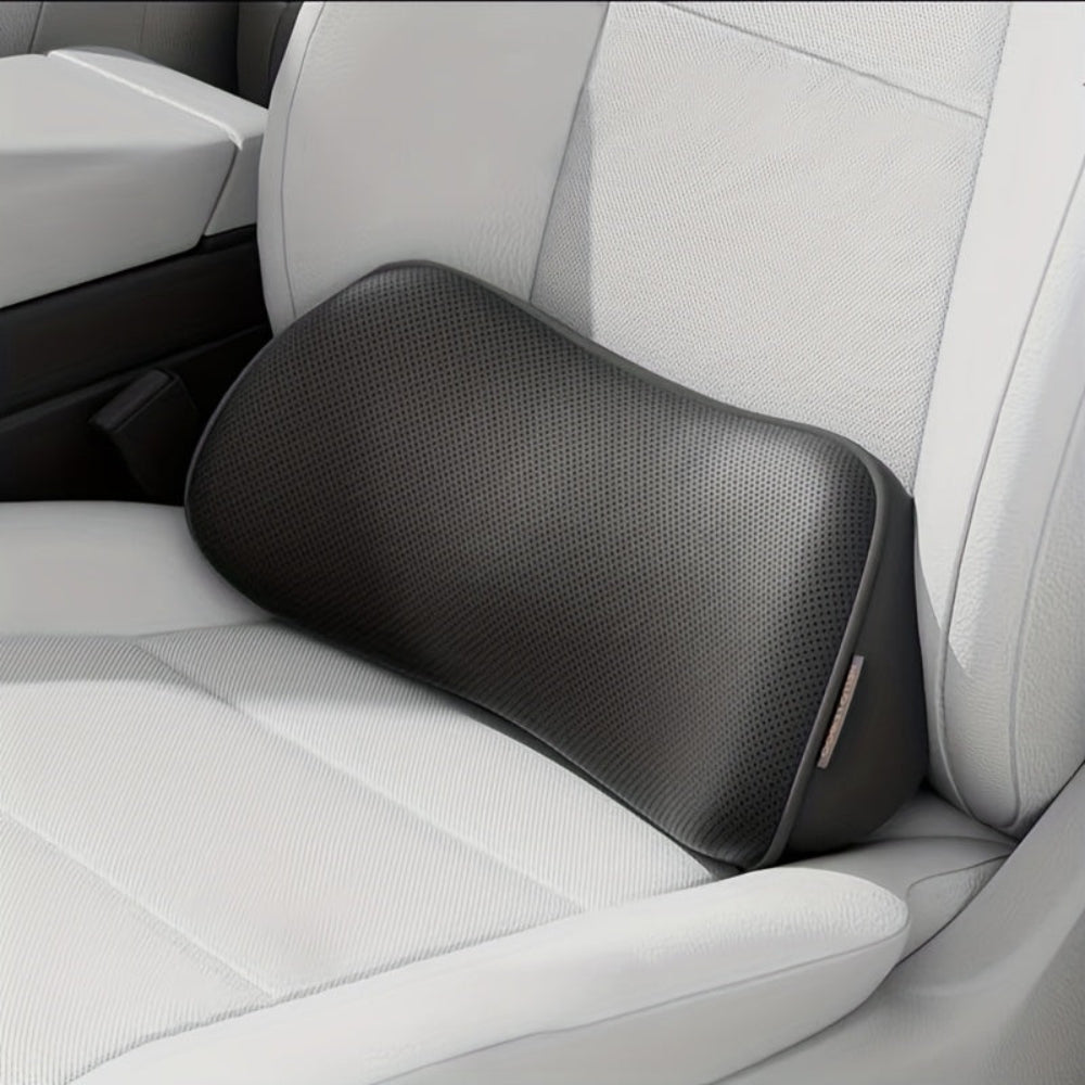 Sitzkissen Lendenstützkissen fürs Auto – Premium Memory-Schaum & Kunstleder, Ergonomisch, Atmungsaktiv, Schwarz