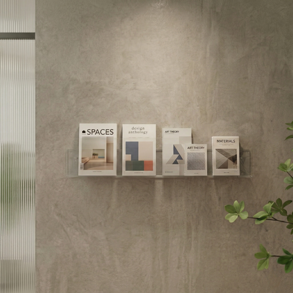 Skandinavisches Wandmontiertes Acryl-Bücherregal - Klar Minimalistisches Design für Modernes Zuhause