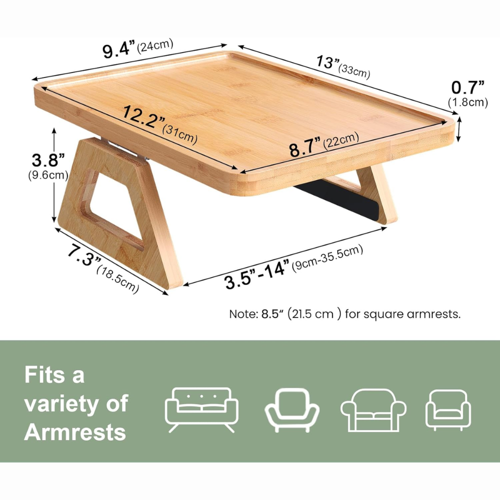 Sofa Armlehnentablett aus Bambus – Clip-On Ablagetisch für Couch, Sessel & Wohnzimmer