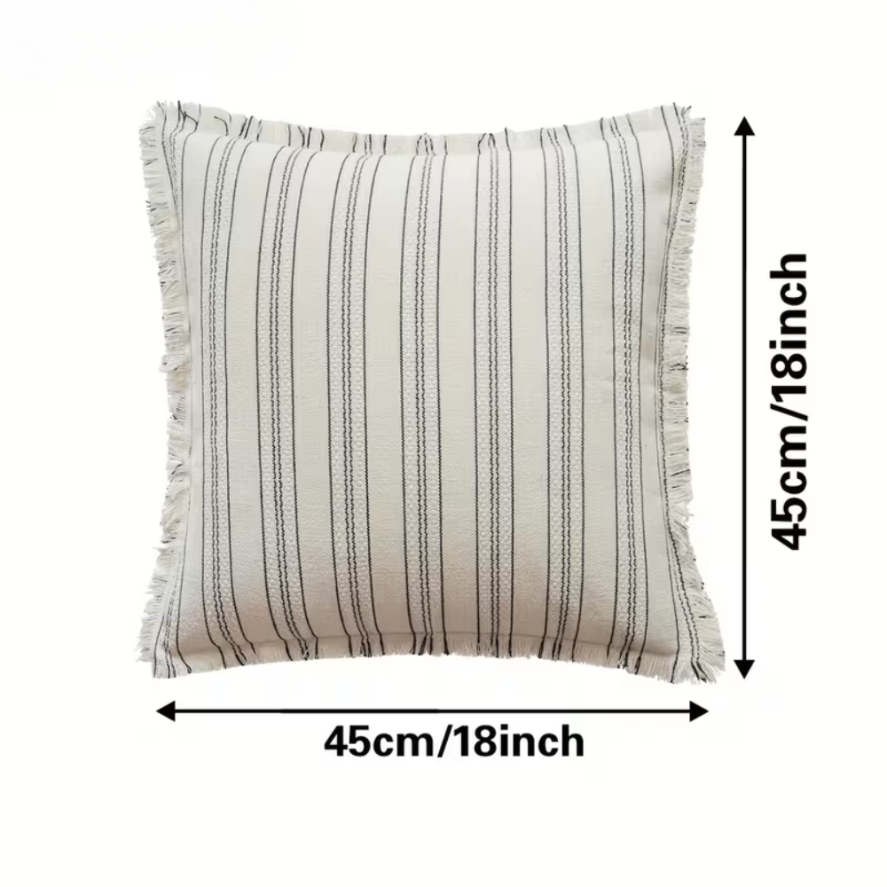 Skandinavischer Kissenbezug mit Fransen – Jacquard Dekokissenbezug im Streifendesign für Sofa, Bett & Wohnzimmer