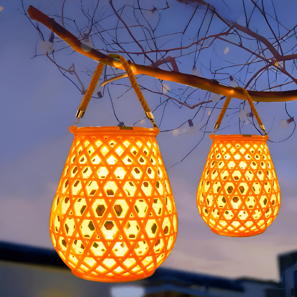 SolarCane Gartenbeleuchtung - Faux Bamboo Woven Solarlampe Garten