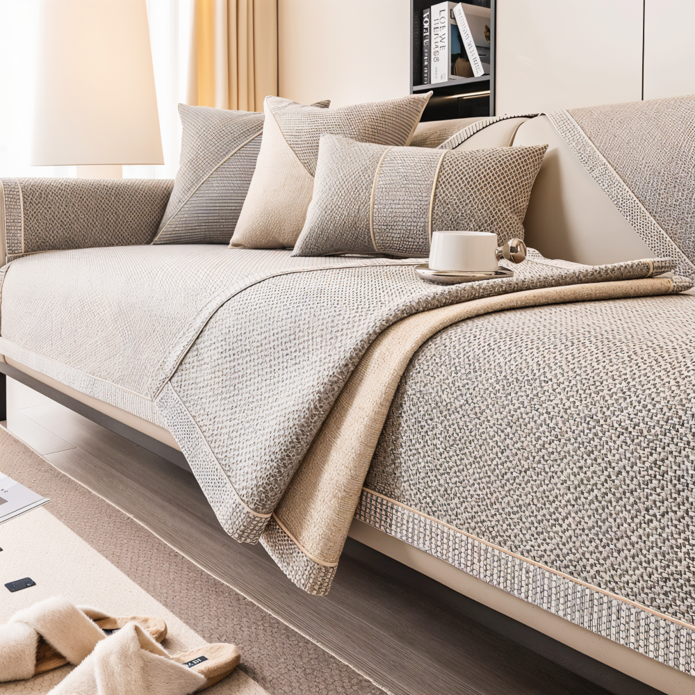 Solide Plain Sofabezug - Langlebige Baumwolle & Leinen Polyester Rutschfest Couchbezug