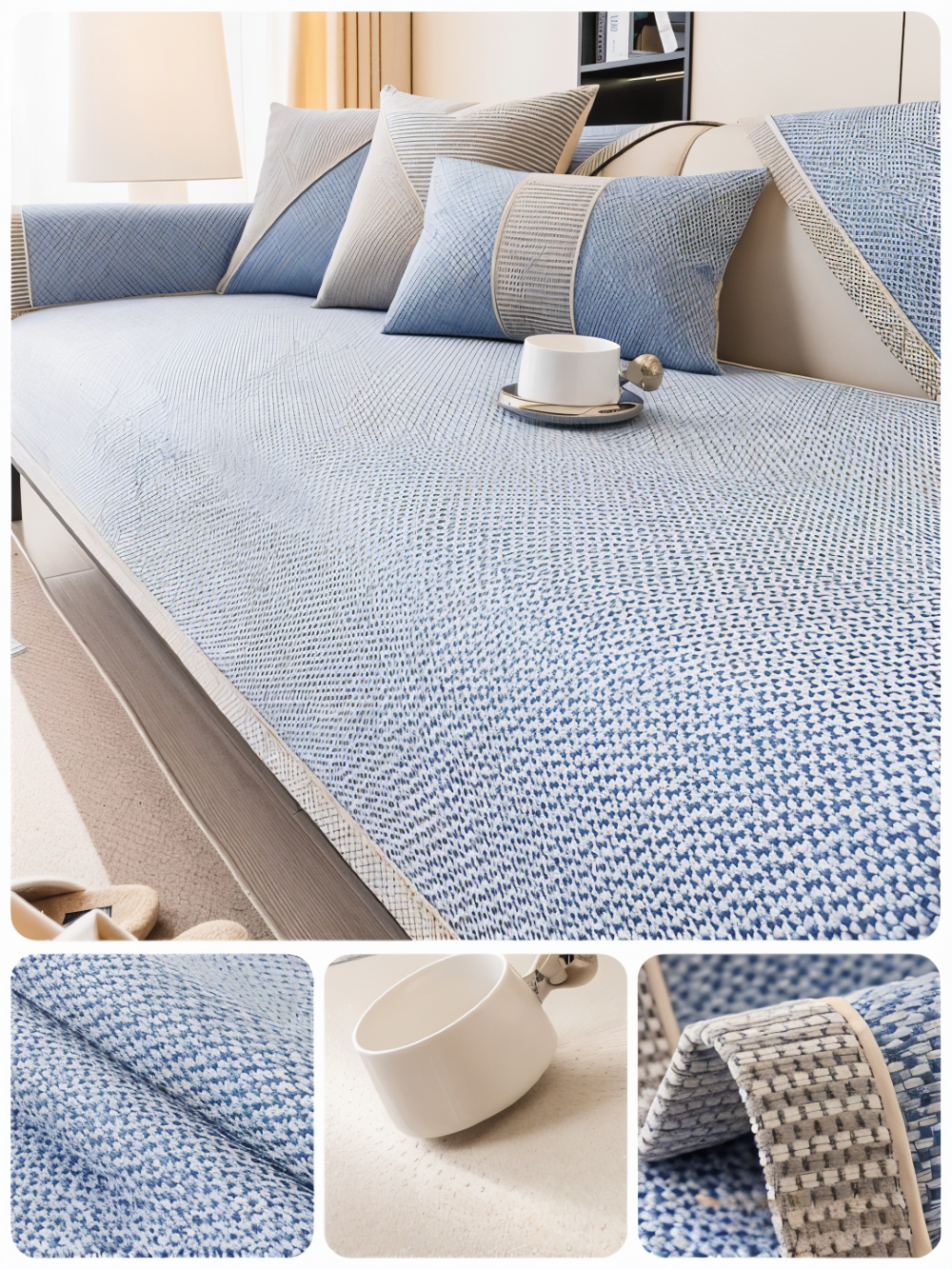 Solide Plain Sofabezug - Langlebige Baumwolle & Leinen Polyester Rutschfest Couchbezug