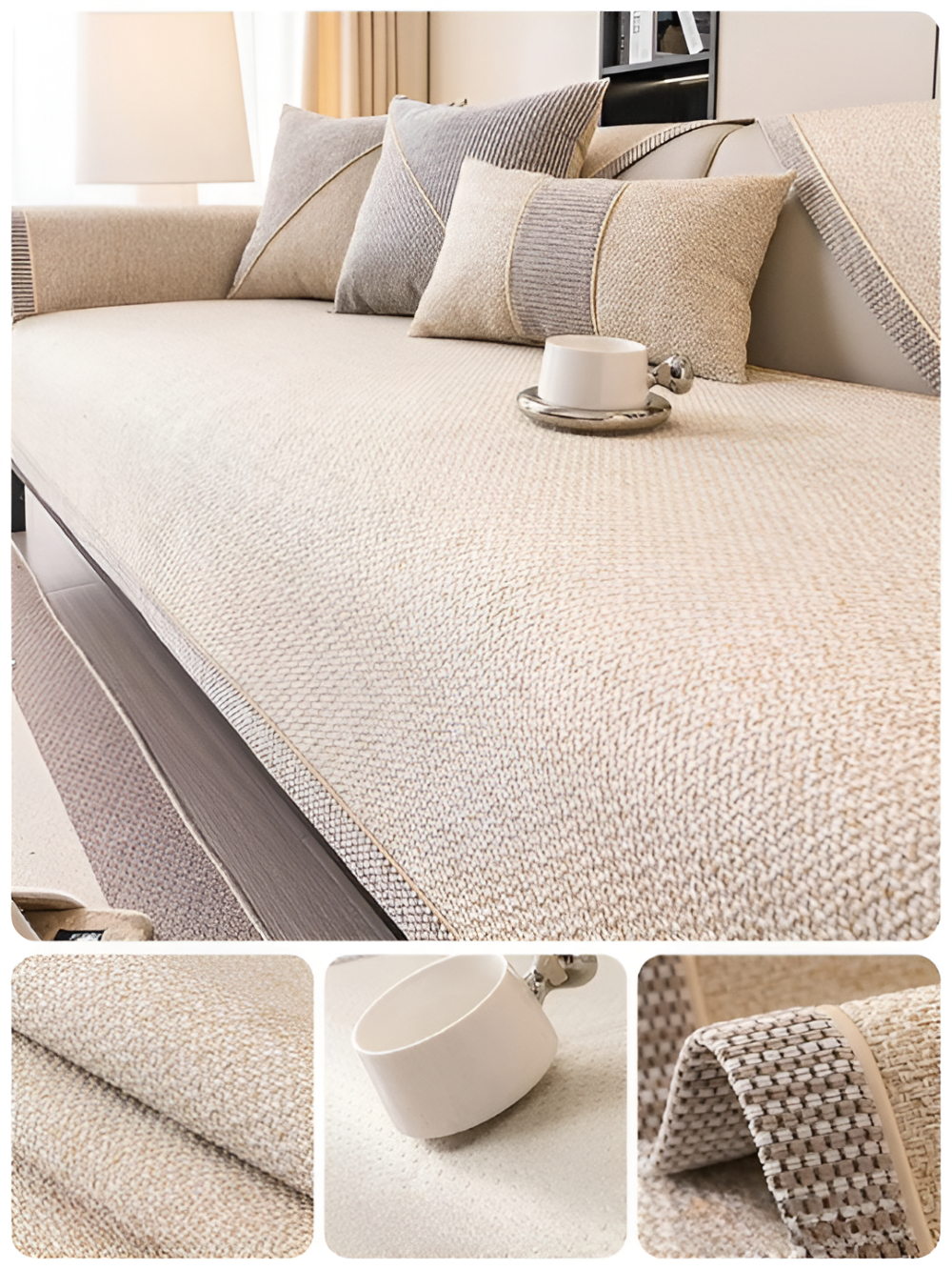 Solide Plain Sofabezug - Langlebige Baumwolle & Leinen Polyester Rutschfest Couchbezug