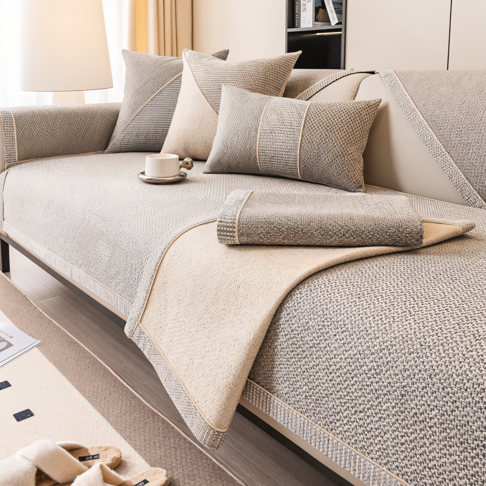 Solide Plain Sofabezug - Langlebige Baumwolle & Leinen Polyester Rutschfest Couchbezug