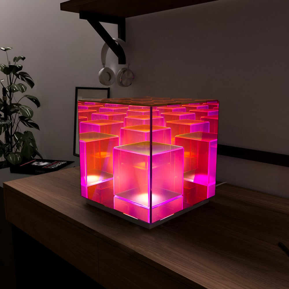 Spectra-Cube Tischlampe - Regenbogen Acryl LED Lampe mit Faszinierender 3D Illusion