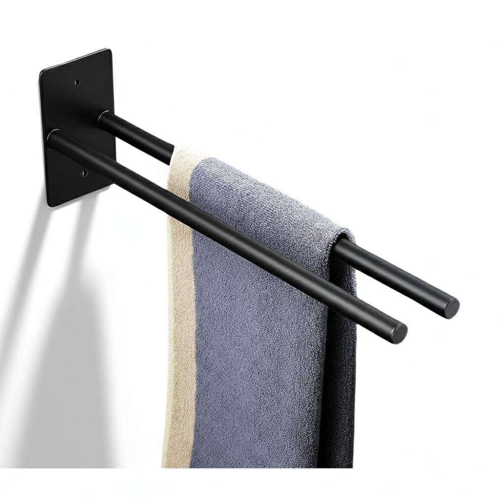 Edelstahl Handtuchhalter Doppelarm  - Badetuchhalter, Selbstklebend, Wandmontage