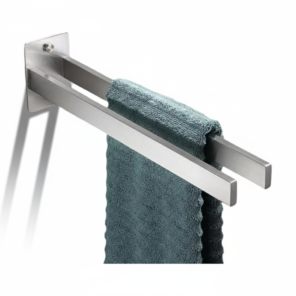 Edelstahl Handtuchhalter Doppelarm  - Badetuchhalter, Selbstklebend, Wandmontage