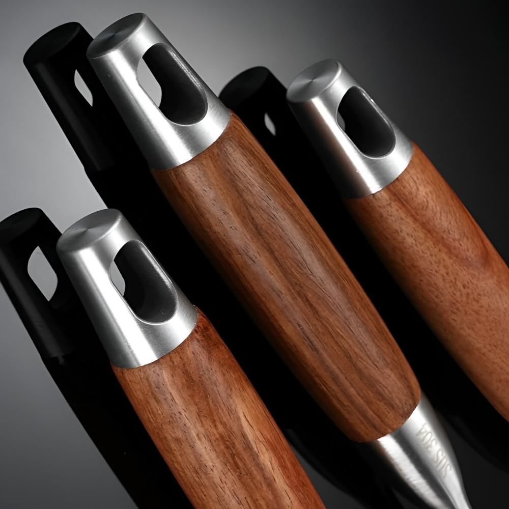 Küchenhelfer-Set Edelstahl Silber 6-teilig - Kochbesteck mit Holzgriff - Inkl. Pfannenwender, Suppenkelle & Nudelheber