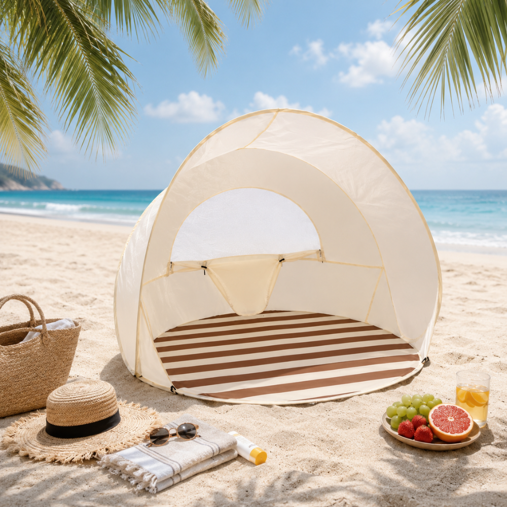 Wurfzelt Strandmuschel für 2 Personen – UV-Schutz Pop-Up Strandzelt, Leichtes Sonnenzelt mit Heringen & Tasche