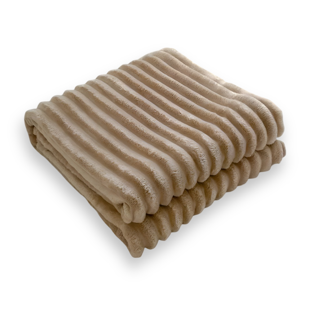 StripyFaux Plaid - Dicke Gerippte Plüschdecke Grau Camel Fleece Decke - Weiche Kuscheldecke
