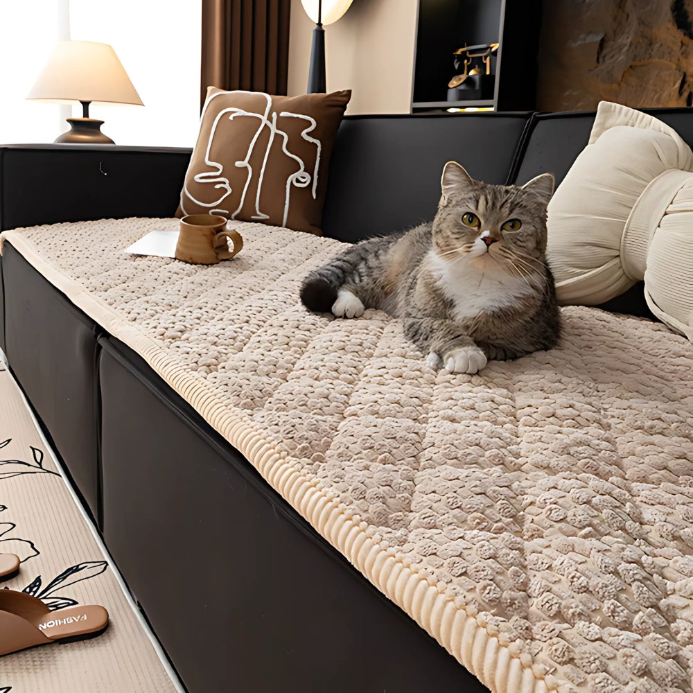 Strukturiertes Sofabezug - Mikrofaser Beige Haustiersicherer Schutz für Wohnzimmer 4