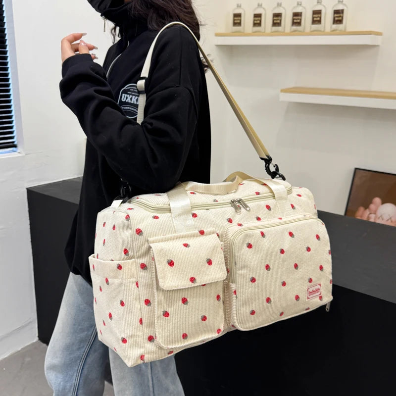 Stylische Große Cord Reisetasche Damen - Praktisches Schuhfach für Wochenendausflüge 1