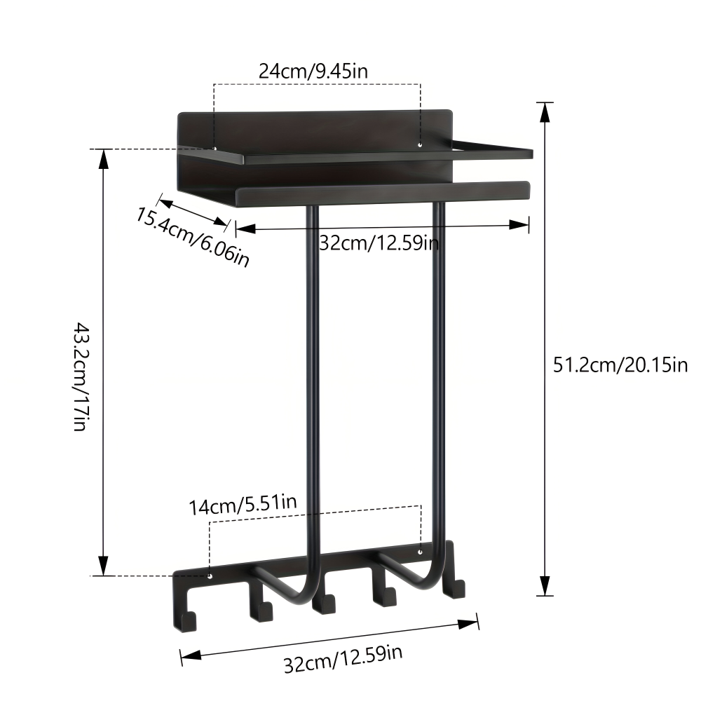 Stilvoller Schwarzer Metall-Handtuchhalter - Wandmontierter Handtuchorganizer mit Ablage und Haken